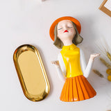 Maxbell Girl Resin Statue Box Figurine Sculptures Dish Desktop Storage Serving Tray Orange