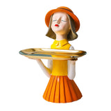 Maxbell Girl Resin Statue Box Figurine Sculptures Dish Desktop Storage Serving Tray Orange