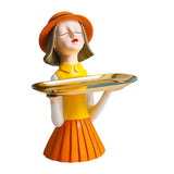 Maxbell Girl Resin Statue Box Figurine Sculptures Dish Desktop Storage Serving Tray Orange