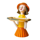 Maxbell Girl Resin Statue Box Figurine Sculptures Dish Desktop Storage Serving Tray Orange