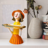 Maxbell Girl Resin Statue Box Figurine Sculptures Dish Desktop Storage Serving Tray Orange