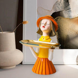 Maxbell Girl Resin Statue Box Figurine Sculptures Dish Desktop Storage Serving Tray Orange