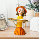 Maxbell Girl Resin Statue Box Figurine Sculptures Dish Desktop Storage Serving Tray Orange