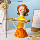 Maxbell Girl Resin Statue Box Figurine Sculptures Dish Desktop Storage Serving Tray Orange