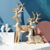 Maxbell Modern Reindeer Figurines Ornaments Deer Statues for Home Table Decor Geometric Aureate