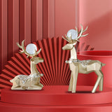 Maxbell Modern Reindeer Figurines Ornaments Deer Statues for Home Table Decor Geometric Aureate