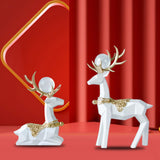 Maxbell Modern Reindeer Figurines Ornaments Deer Statues for Home Table Decor Geometric White