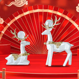 Maxbell Modern Reindeer Figurines Ornaments Deer Statues for Home Table Decor Geometric White