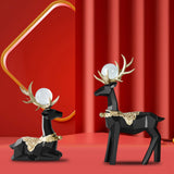 Maxbell Modern Reindeer Figurines Ornaments Deer Statues for Home Table Decor Geometric Black