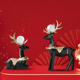 Maxbell Modern Reindeer Figurines Ornaments Deer Statues for Home Table Decor Geometric Black