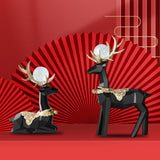 Maxbell Modern Reindeer Figurines Ornaments Deer Statues for Home Table Decor Geometric Black