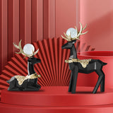 Maxbell Modern Reindeer Figurines Ornaments Deer Statues for Home Table Decor Geometric Black