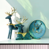 Maxbell Modern Reindeer Figurines Ornaments Deer Statues for Home Table Decor Geometric Blue