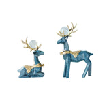 Maxbell Modern Reindeer Figurines Ornaments Deer Statues for Home Table Decor Geometric Blue