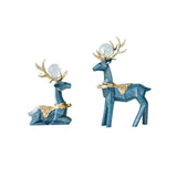 Maxbell Modern Reindeer Figurines Ornaments Deer Statues for Home Table Decor Geometric Blue