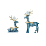 Maxbell Modern Reindeer Figurines Ornaments Deer Statues for Home Table Decor Geometric Blue