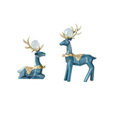 Maxbell Modern Reindeer Figurines Ornaments Deer Statues for Home Table Decor Geometric Blue