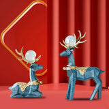 Maxbell Modern Reindeer Figurines Ornaments Deer Statues for Home Table Decor Geometric Blue