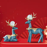 Maxbell Modern Reindeer Figurines Ornaments Deer Statues for Home Table Decor Geometric Blue
