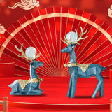 Maxbell Modern Reindeer Figurines Ornaments Deer Statues for Home Table Decor Geometric Blue