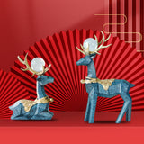 Maxbell Modern Reindeer Figurines Ornaments Deer Statues for Home Table Decor Geometric Blue