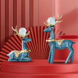 Maxbell Modern Reindeer Figurines Ornaments Deer Statues for Home Table Decor Geometric Blue