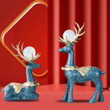 Maxbell Modern Reindeer Figurines Ornaments Deer Statues for Home Table Decor Blue