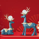 Maxbell Modern Reindeer Figurines Ornaments Deer Statues for Home Table Decor Blue