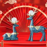 Maxbell Modern Reindeer Figurines Ornaments Deer Statues for Home Table Decor Blue