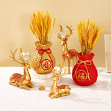 Maxbell Reindeer Figurines Resin Table Cabinet Bag Statue Vase for Gift Office Party Gold Vase