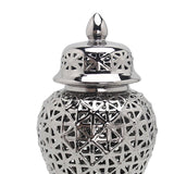 Maxbell Glossy Ceramic Hollow Out Ginger Jar Table Centerpiece for Home Decoration Argent