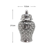 Maxbell Glossy Ceramic Hollow Out Ginger Jar Table Centerpiece for Home Decoration Argent