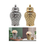 Maxbell Glossy Ceramic Hollow Out Ginger Jar Table Centerpiece for Home Decoration Argent
