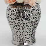 Maxbell Glossy Ceramic Hollow Out Ginger Jar Table Centerpiece for Home Decoration Argent
