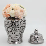 Maxbell Glossy Ceramic Hollow Out Ginger Jar Table Centerpiece for Home Decoration Argent