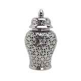Maxbell Glossy Ceramic Hollow Out Ginger Jar Table Centerpiece for Home Decoration Argent