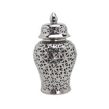Maxbell Glossy Ceramic Hollow Out Ginger Jar Table Centerpiece for Home Decoration Argent