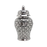 Maxbell Glossy Ceramic Hollow Out Ginger Jar Table Centerpiece for Home Decoration Argent