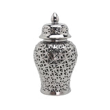 Maxbell Glossy Ceramic Hollow Out Ginger Jar Table Centerpiece for Home Decoration Argent