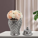 Maxbell Glossy Ceramic Hollow Out Ginger Jar Table Centerpiece for Home Decoration Argent