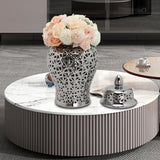 Maxbell Glossy Ceramic Hollow Out Ginger Jar Table Centerpiece for Home Decoration Argent