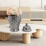 Maxbell Glossy Ceramic Hollow Out Ginger Jar Table Centerpiece for Home Decoration Argent