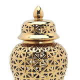 Maxbell Glossy Ceramic Hollow Out Ginger Jar Table Centerpiece for Home Decoration Aureate