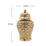 Maxbell Glossy Ceramic Hollow Out Ginger Jar Table Centerpiece for Home Decoration Aureate