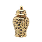 Maxbell Glossy Ceramic Hollow Out Ginger Jar Table Centerpiece for Home Decoration Aureate