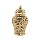 Maxbell Glossy Ceramic Hollow Out Ginger Jar Table Centerpiece for Home Decoration Aureate