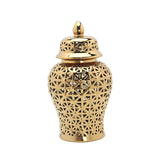 Maxbell Glossy Ceramic Hollow Out Ginger Jar Table Centerpiece for Home Decoration Aureate