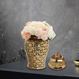 Maxbell Glossy Ceramic Hollow Out Ginger Jar Table Centerpiece for Home Decoration Aureate