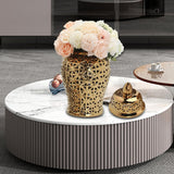 Maxbell Glossy Ceramic Hollow Out Ginger Jar Table Centerpiece for Home Decoration Aureate