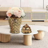 Maxbell Glossy Ceramic Hollow Out Ginger Jar Table Centerpiece for Home Decoration Aureate